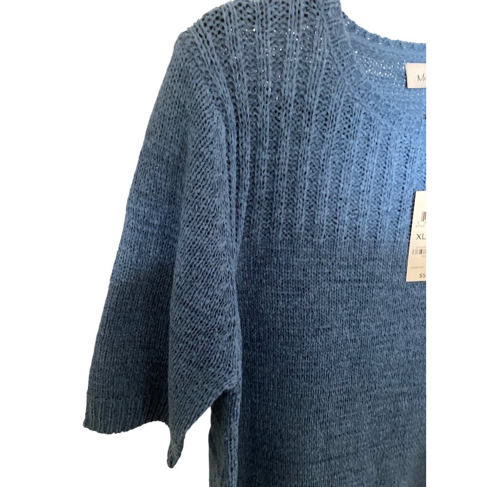 NWT MELISSA PAIGE WOMENS CREW SHORT-SLEEVE KNIT RIVERSIDE BLUE XL - Picture 4 of 6
